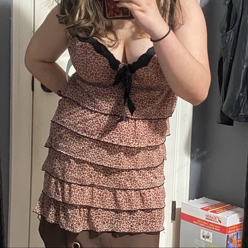 Leopard print y2k lingerie slip top